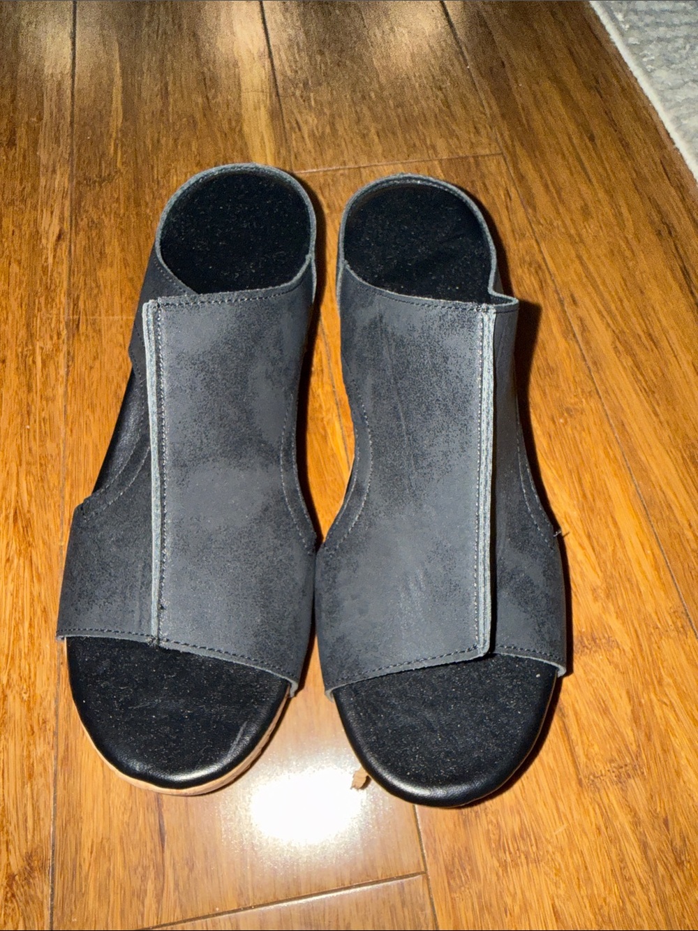 Women’s Black Suede Open-Toe Slide Sandals